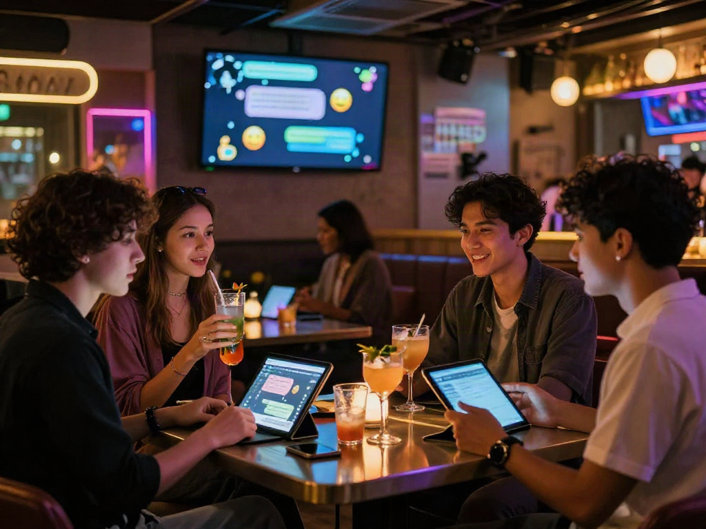 Engaging urban lounge scene featuring ai nsfw chat interactions, highlighting modern social dynamics.