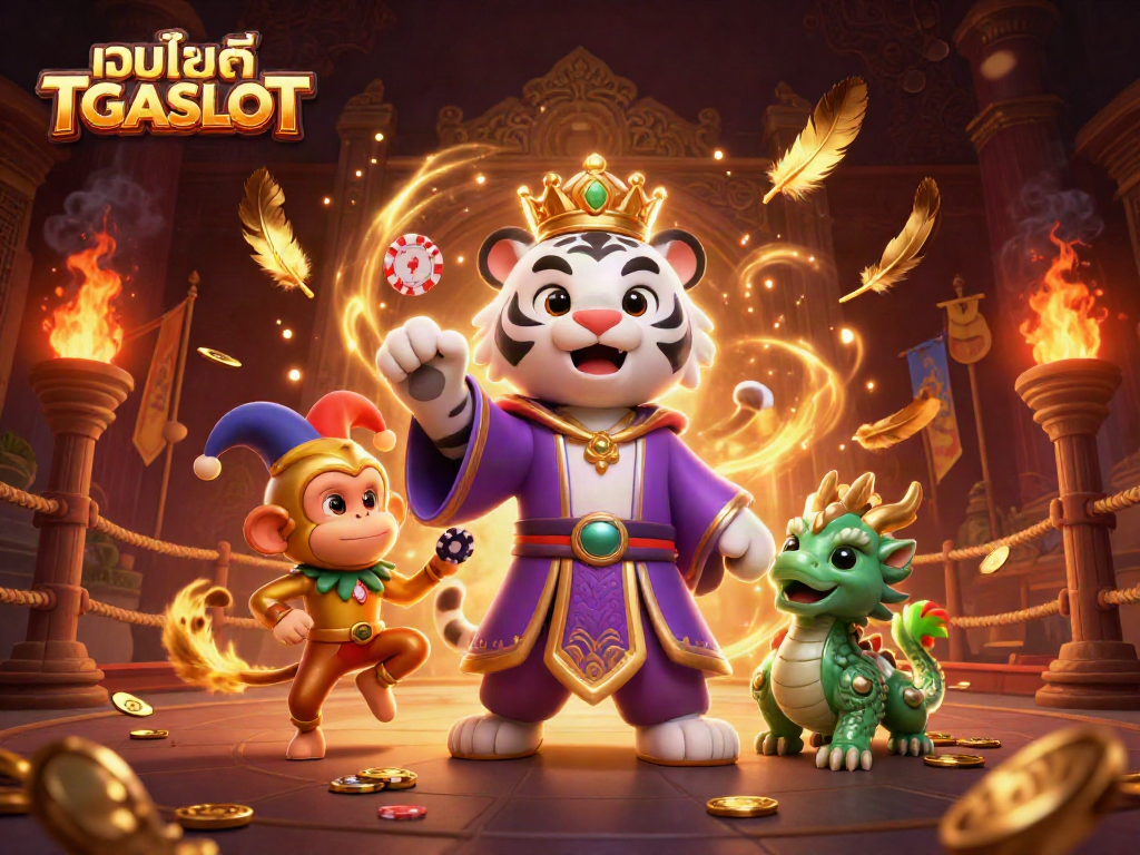 ภาพการเล่นเกมคาสิโนที่สนุกสนานในเว็บไซต์ TGASLOT ด้วยเสือขาวและลิงทอง
