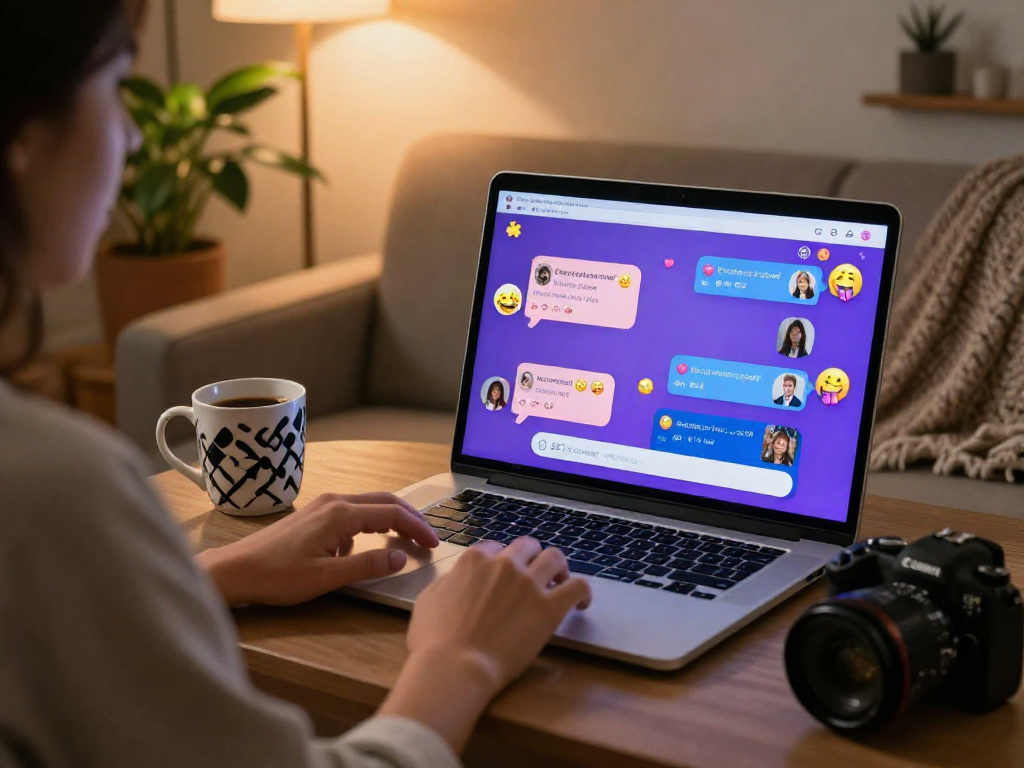 Engaging in a sex ai chat in a cozy living room setting with vibrant visuals and warm lighting.