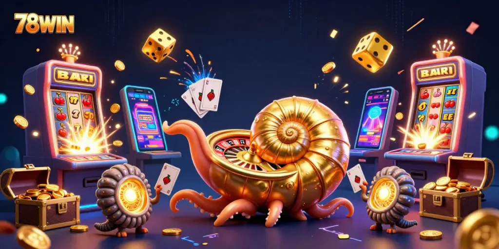 Experience thrilling gameplay with 78WIN featuring rich 3D casino elements like jackpots, cards, and coins.