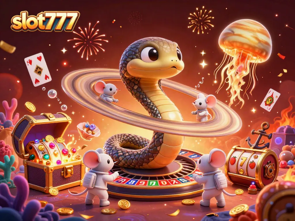 Experience the thrill of slot777 with dynamic bets placed by astronaut mice in a cosmic casino scene.