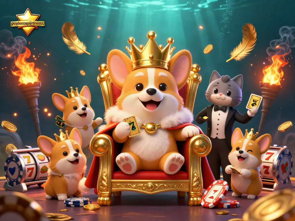 Spin the reels and win with paylessapartments featuring a royal corgi and vibrant casino elements.